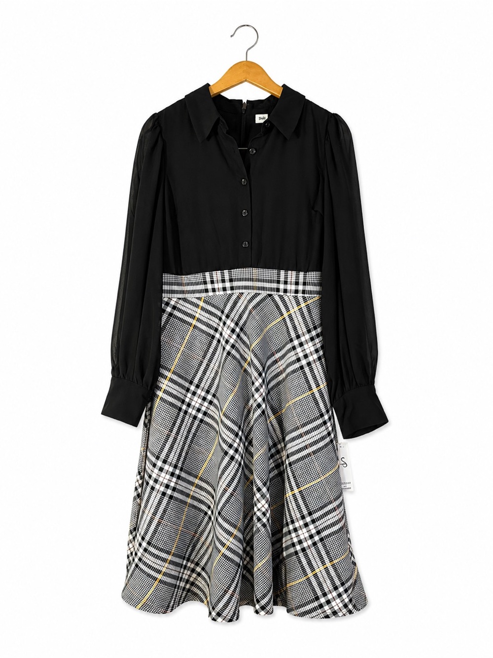 Shelby & Palmer Black & Plaid Fit-and-Flare Shirt Dress